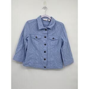Chico's Blue Button Front Textured Cropped Jacket Size 0 Small